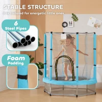 Qaba 4.6FT Toddler Trampoline w/ Safety Net, Recreational Trampoline for Indoor Outdoor, Dolphin Pattern, Light Blue(m-4)