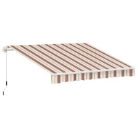 Outsunny 10' x 8' Manual Retractable Awning, Sun Shade Shelter Canopy, with Aluminum Frame and UV Protection for Patio Deck Yard Window Door, Red Stripe(m-2)