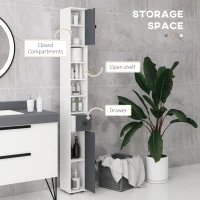 kleankin 71" Small Bathroom Storage Cabinet, Narrow Toilet Paper Cabinet with Open Shelves, 2 Cabinets, Adjustable Shelves, Gray(m-4)