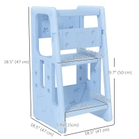 Outsunny Kids Step Stool Adjustable Standing Platform Light Blue(m-3)