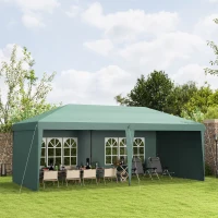 Outsunny 10' x 20' Pop Up Canopy Tent with 4 Sidewalls, Instant Gazebo with Carry Bag for Garden, Patio, Green(m-10)
