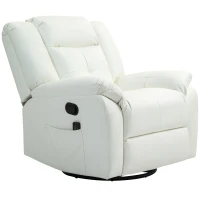 HOMCOM 8-Point Vibration Massage Recliner Chair, PU Leather Manual Reclining Sofa, Swivel Nursery Rocking Chair with Remote Control, Side Pockets, for Living Room, Cream White(m-2)