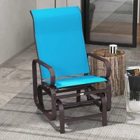 Outsunny Patio Glider with Breathable Mesh Fabric, Outdoor Glider Chair, Garden Rocking Gliding Seat for Patio, Yard, Porch, Brown/Blue(m-1)