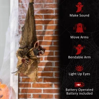 Outsunny 28" Life Size Outdoor Halloween Decorations Hanging Bat Opening Month, Animated Prop with Sound and Motion Activated Light Up Eyes, Sound and Laughter(m-7)