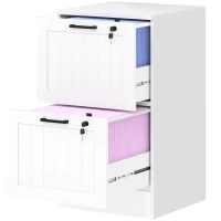 HOMCOM 2 Drawer Filing Cabinet with Lock, Office Storage Cabinet with Adjustable Hanging Bars for A4 Letter Size Files, White(m-2)