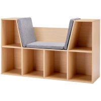 HOMCOM 6-Cubby Kids Bookcase with Reading Nook and Cushion, Multi-Purpose Storage Organizer for Bedroom, Living Room, Natural(m-11)