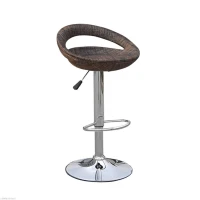 HOMCOM Set of 2 Pub Bar Stools Rattan Wicker Chair Chrome Finish Adjustable Swivel Seat, Deep Brown(m-10)