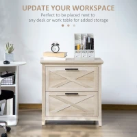 HOMCOM Retro Wooden 2-Drawer Lateral File Chest Cabinet Pedestal for Document Storage with Hanging Bar for Letter/Legal Size, White Oak(m-4)