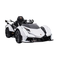 Aosom 12V Electric Ride-on Car, Licensed Lamborghini V12 Vision Gran Turismo Battery-Powered Ride-on Toy with Remote Control, Music, LED Lights, for 3-6 Year Old Boys and Girls, White(m-1)