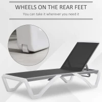 Outsunny Outdoor Chaise Lounge Chair, Patio Aluminum Tanning Chair with 5-Level Adjustable Back, Portable Wheels, Breathable Mesh Fabric, for Pool, Deck,  Garden, Black(m-6)