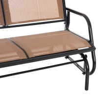 Outsunny 2 Person Steel and Mesh Fabric Sling Weather Resistant Outdoor Patio Glider Double Swing Chair - Brown(m-9)