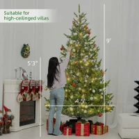 HOMCOM 9ft Artificial Prelit Sparse Cedar Christmas Tree with LED Lights and 4306 Tips, Steel Base for Home Office Holiday(m-3)