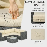 Outsunny 3 Pieces Rattan Wicker Outdoor Conversation Furniture Set w/ Loveseats Coffee Table Cushions for Garden, Patio, Beige(m-5)