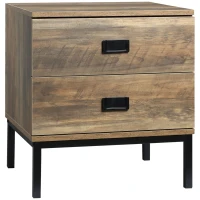 HOMCOM Nightstand with Storage, Retro Bedside Table, Side Table with 2 Drawers, Steel Frame for Bedroom, Coffee(m-2)