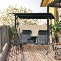 Outsunny 2 Person Covered Porch Swing Patio Swing with Pivot Storage Table, Cup Holder, & Adjustable Overhead Canopy, Black(m-8)