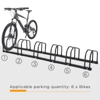 HOMCOM 6-Bike Bicycle Floor Parking Rack Cycling Storage Stand Ground Mount Garage Organizer for Indoor and Outdoor Use Black(m-4)