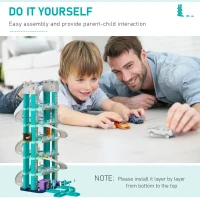 Qaba 6-Level Car Parking Garage Toy Race Tracks Car Ramp Set Toddler Car Games w/ Cars Maunal & Electric Elevators Wash, Gas, Ejector & Car Repair Station for 3-6 Years Old(m-7)