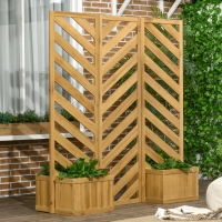 Outsunny Backyard Privacy Screen - Folding 65" with Planters for Patio, Deck, and Backyard, Brown