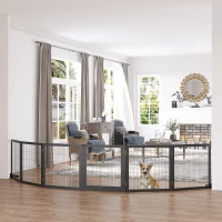 PawHut Wooden Freestanding Pet Gate w/ 2 Support Feet, Black(m-8)