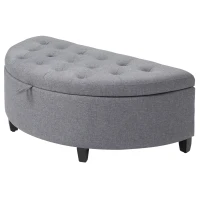 HOMCOM Half Moon Storage Ottoman, Upholstered Button Tufted Storage Bench with Lift Lid and Wood Legs, for Living Room, Entryway, Gray(m-11)