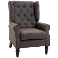 HOMCOM Wingback Accent Chair for Living Room, Button-Tufted Lounge Chair with Round Armrests and Wood Legs, Dark Brown(m-1)
