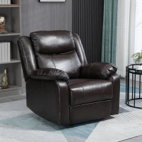 HOMCOM PU Leather Manual Recliner with Thick Padded Upholstered Cushion and Retractable Footrest, Brown(m-2)