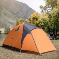 Outsunny Camping Tent with Porch for 4 People, Compact Portable Travel Camping Gear with 3 Doors, Outdoor Dome Tent for Backpacking Hiking or Beach with Windows, Carrying Bag, Orange(m-2)