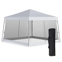 Outsunny Slant Leg Pop Up Canopy Tent with Netting and Carry Bag, Instant Sun Shelter, Tents for Parties, Height Adjustable, for Outdoor, Garden, Patio, (11.5'x11.5' Base / 10'x10' Top), White(m-1)