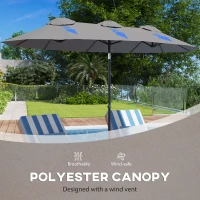 Outsunny Double Sided Patio Umbrella, 9.7' Large Outdoor Market Umbrella with Push Button Tilt and Crank, 3 Air Vents and 12 Ribs, for Garden, Deck, Pool, Gray(m-7)