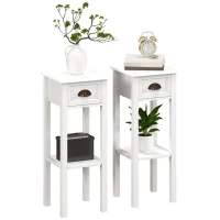 HOMCOM 2-Tier Side Tables Set of 2 with Drawer and Shelf, 2 Pieces End Tables for Living Room and Hallway, White(m-11)