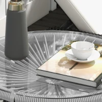 Outsunny Rattan Side Table, Round Outdoor Table, with Round PE Rattan and Tempered Glass Table Top for Patio, Garden, Grey(m-10)