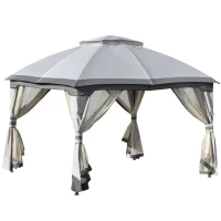 Outsunny 10' x 12' Outdoor Gazebo, Patio Gazebo Canopy Shelter w/Double Vented Roof, Zippered Mesh Sidewalls, Solid Steel Frame, Grey(m-11)
