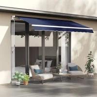 Outsunny 10' x 8' Manual Retractable Awning, Sun Shade Shelter Canopy, with Aluminum Frame and UV Protection for Patio Deck Yard Window Door, Blue(m-1)