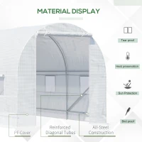 Outsunny 15' x 7' x 7' Walk-In Tunnel Greenhouse, Large Garden Hot House Kit with 6 Roll-up Windows & Roll Up Door, Steel Frame, White(m-5)