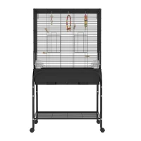 PawHut 51" Bird Cage for Budgies Canaries Finches Lovebirds Parakeets with Rolling Stand, Toys, Black(m-10)