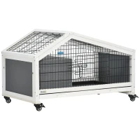 PawHut 35" Wooden Rabbit Hutch with No-leak Tray, Pet Playpen with Wheels, Water Bottle, Bunny House for Rabbits and Small Animals, Dark Gray(m-11)