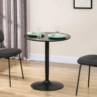 HOMCOM Modern Kitchen Table for 2 People, Round Dining Table with Steel Base for Living Room, Dining Room, Black(m-8)