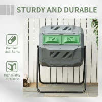 Outsunny Tumbling Compost Bin Outdoor 360° Dual Chamber Rotating Composter 43 Gallon, Light Gray(m-7)