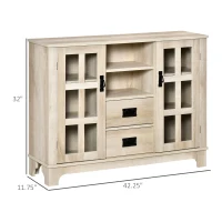 HOMCOM Sideboard Buffet Cabinet with Glass Door, Coffee Bar Cabinet with Storage Drawers & Adjustable Shelves for Kitchen, Living Room, White Oak(m-3)