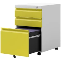 Vinsetto 3 Drawer Filing Cabinet, Lockable Office Storage Cabinet on Wheels for Legal, Letter, A4 Files, Yellow(m-2)
