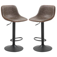 HOMCOM Adjustable Bar Stools, Swivel Bar Height Chairs Barstools Padded with Back for Kitchen, Counter, and Home Bar, Set of 2, Brown(m-1)