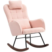 HOMCOM Nursery Rocking Chair with Headrest, Lumber Pillow, Nursing Chair with High Back for Living Room, Bedroom, Pink(m-11)