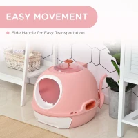 PawHut Cat Litter Box Toilet with Lid, Covered Litter Box with Scoop, Enclosed Drawer, and Skylight, Pink(m-6)