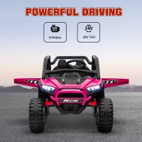 Qaba 2 Seater 24V 7AH Ride on Truck, Electric Car for Kids w/ Spring Suspension, Remote Lights, Horn, Music, Pink(m-6)
