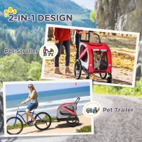 Aosom 2-in-1 Pet Bike Trailer for Small Dogs, Road-Visibility Dog Stroller Bicycle Carrier, Weather-Strong Bike Wagon Trailer Sidecar Attachment, Red(m-4)