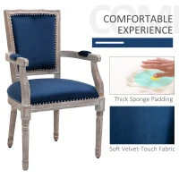 HOMCOM Vintage Dining Chair with High Back, Thick Sponge Padded Seat and Section Armrest with Wood Frame, Blue(m-5)