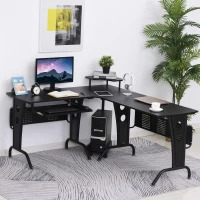 HOMCOM L-Shaped Computer Desk for PC, Corner Table for Small Spaces with Elevated Shelf, Keyboard Tray, CPU Stand, Home Office(m-8)