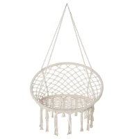 Outsunny Patio Hammock Chair, Hanging Rope Hammock Swing for Indoor & Outdoor Use with Backrest, Cotton-Polyester Blend, Fringe Tassels, Cream White(m-11)