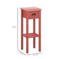 HOMCOM 2-Tier Side Tables Set of 2 with Drawer and Shelf, 2 Pieces End Tables for Living Room and Hallway, Red(m-3)