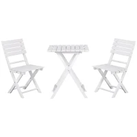 Outsunny 3 Piece Bistro Set, Wood Folding Outdoor Furniture with Table & Chairs for Backyard & Balcony, Square, White(m-1)